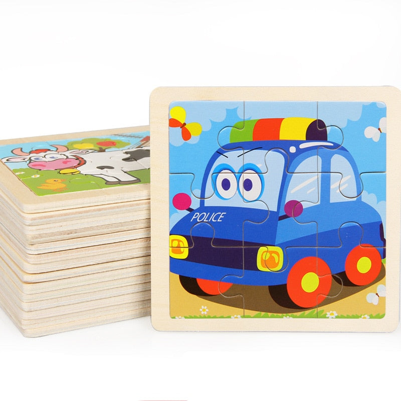 Intelligence Kids Toy Wooden 3D Puzzle Jigsaw Tangram for Children Baby Cartoon Animal/Traffic Puzzles Educational Learning Toys