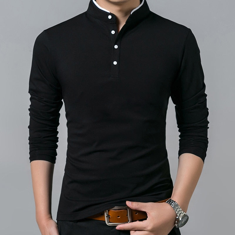Hot Sale 2020 Spring Mens Tshirt Long Sleeve Stand Basic Solid Blouse Tee Shirt Top Casual Cotton T-shirt Men Undershirt