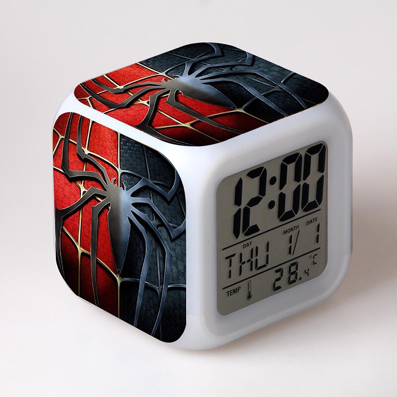 Disney Spiderman Anime Figures Digital Clocks Christmas Colorful Lights LED Alarm Clock Kids Toys for Children Birthday Gifts