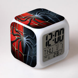Disney Spiderman Anime Figures Digital Clocks Christmas Colorful Lights LED Alarm Clock Kids Toys for Children Birthday Gifts