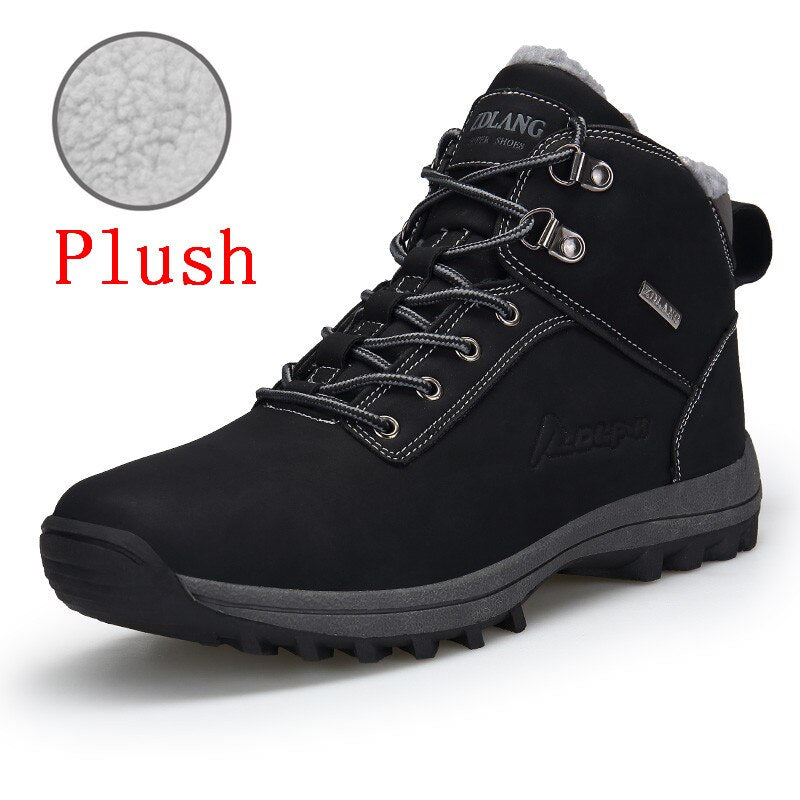 Outdoor Fashion Leather Men Boots Comfortable Men Shoes Waterproof Ankle Boots Short Plush Winter Warm Work Shoes Big Size 39~48