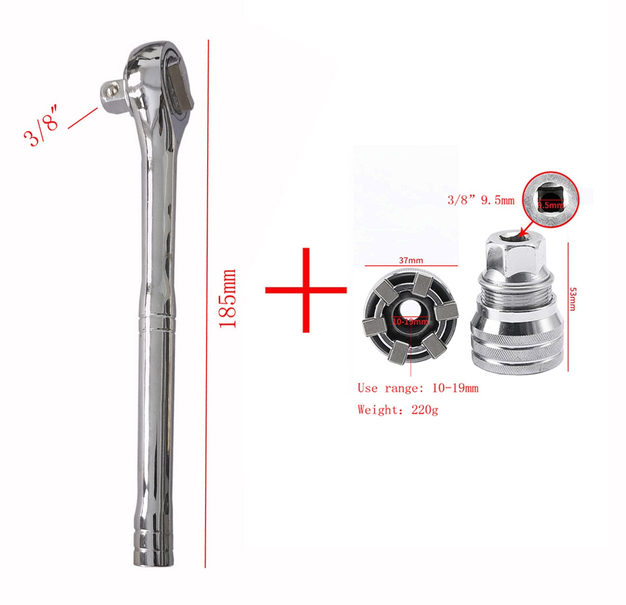 Universal Sleeve Adaptive Wrench, All-Fitting Multi Drill Attachment Universal Socket,3/8 Inch Drive Wrench Repair Tools