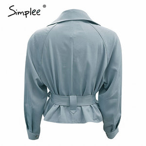 Simplee casual solid autumn winter jackets women Long sleeve notched outwear female coat Streetwear oversize ladies belt coats