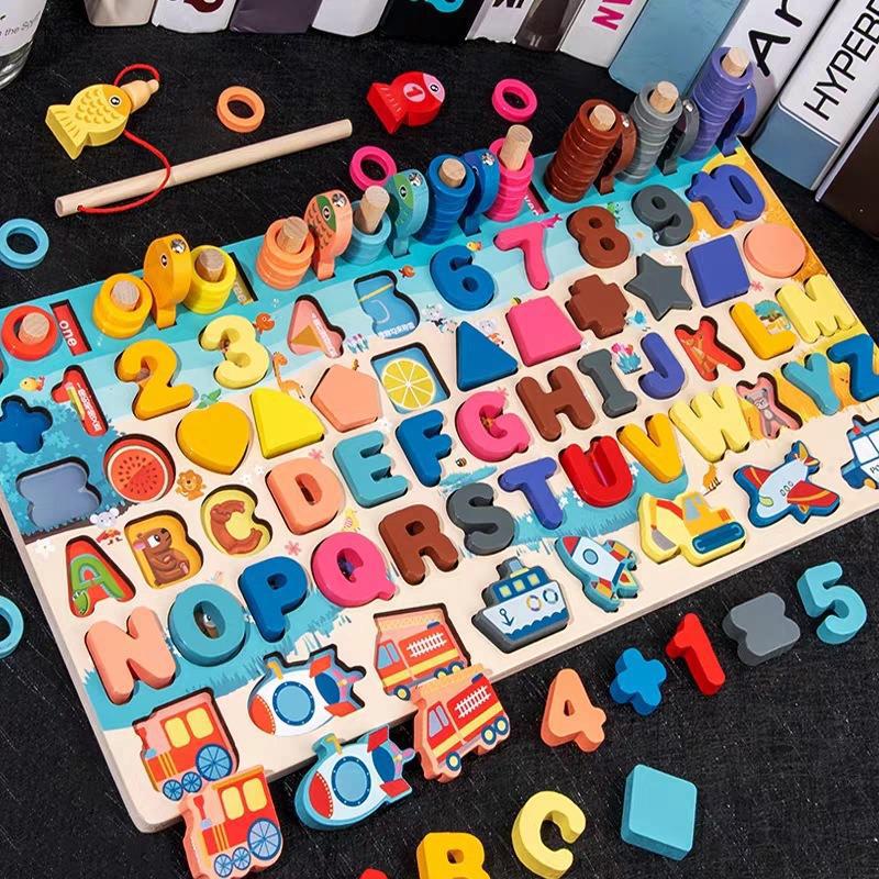 Montessori jouets éducatifs en bois pour enfants conseil maths pêche compter numéros forme numérique Match éducation précoce enfant cadeau jouet