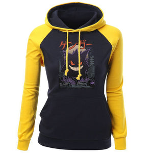 Japan Anime Gengar Printed Hoodies Raglan Women Sweatshirts Autumn 2020 Kawaii Fashion Hooded Women's Hip Hop Fleece Streetwear