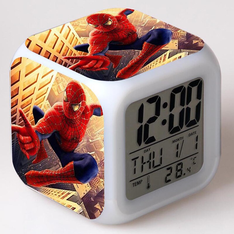 Disney Spiderman Anime Figures Digital Clocks Christmas Colorful Lights LED Alarm Clock Kids Toys for Children Birthday Gifts