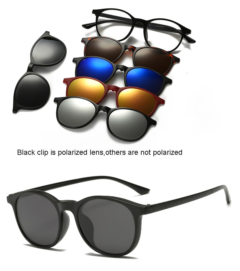 6 In 1 Custom Men Women Polarized Optical Magnetic Sunglasses Clip Magnet Clip on Sunglasses Polaroid Clip on Sun Glasses Frame