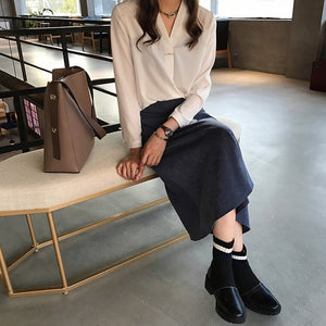 4XL Plus Size Women Chiffon Blouse Shirt Elegant V-Neck Long Sleeve Solid Casual Blouses 2020 Ladies Korean Office Tops
