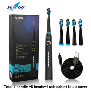 Seago Sonic Electric Toothbrush Tooth brush USB Rechargeable adult Waterproof Ultrasonic automatic 5 Mode with Travel case