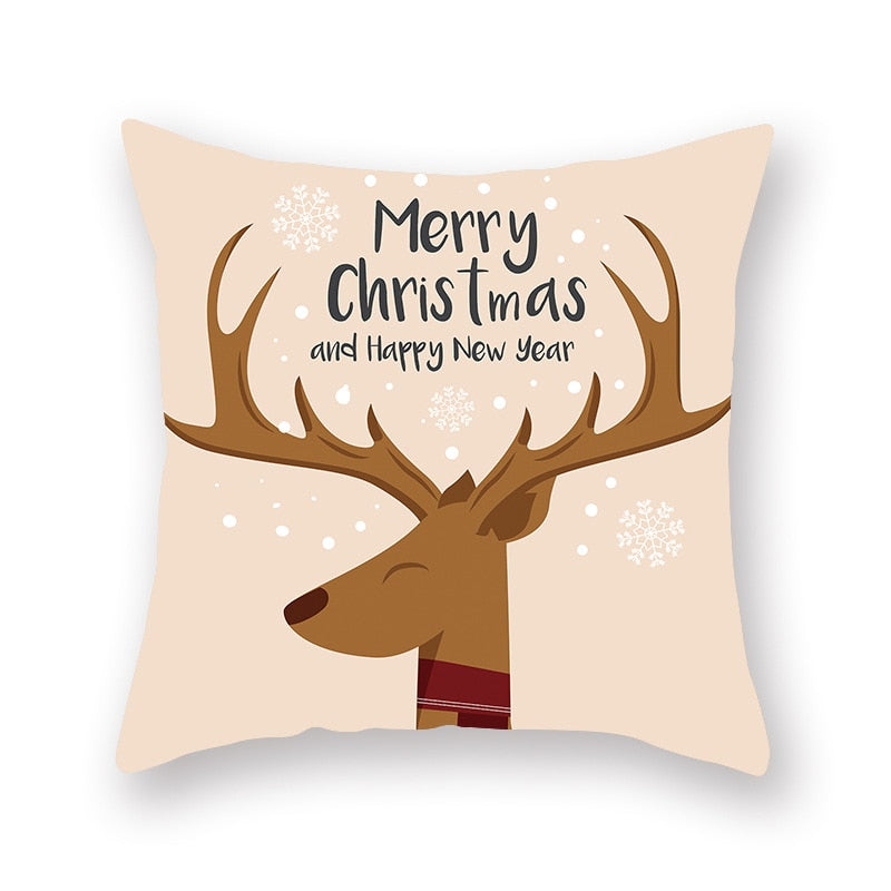 Elk Deer Santa Claus Snowman Christmas Cushion Cover Throw Pillow Xmas New Year Decor Home Decoration Polyester Pillowcase 40543