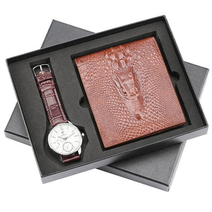 Mens Watches Luxury Minimalist Quartz Wrist Watch Card Holder Wallet Watches Men Gift Set Watches for Dad Husband Boy Friend