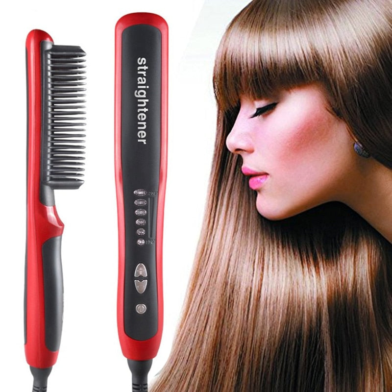 Multifunctional Hair Straightening Heated Brushe Ceramic Curler Electric Straightener Hot Comb Hair Care Men Beard Straightener