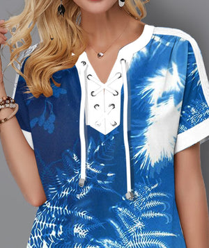 Plus Size 4xl 5x Pullovers Blouse shirt Boho Print Lace Splice Women's Tops V-neck Loose 2020 Casual Summer New Female Tee Shirt
