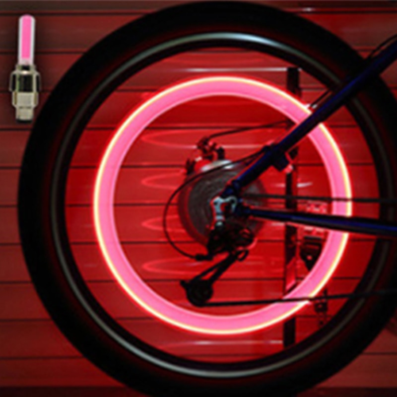 2PCS Bicycle LED Light Tire Valve Cap Bicycle Flash Light Mountain Road Bike Cycling Tyre Wheel Lights LED Neon Lamp Cover Wheel