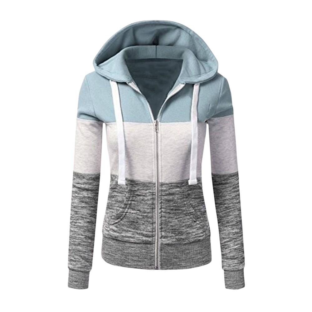 Vestes à capuche Patchwork femmes à capuche fermeture éclair en Polyester poche manteau décontracté cordon sweat-shirts femme vêtements d'extérieur