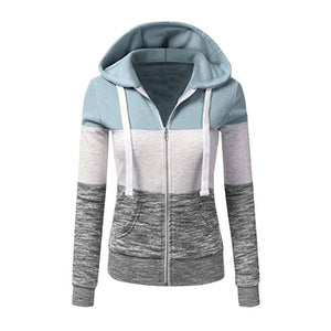 Vestes à capuche Patchwork femmes à capuche fermeture éclair en Polyester poche manteau décontracté cordon sweat-shirts femme vêtements d'extérieur