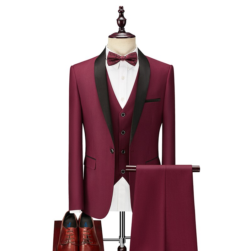 Shenrun Men Suit Tuxedo Groom Wedding Tuxedos Prom Ball Banquet Formal Suits Marriage Evening Dinner Three Pieces Shawl Lapel