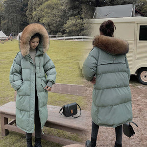 Vielleicht 2020 Long Winter Coat Women Hooded Down Parka Ladies New Warm Winter Jacket Women Loose Big Fur Collar Jacket Coat