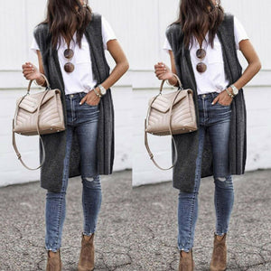 Women Sleeveless Solid Coat Vest Open Front Pocket Jacket Kimono Ladies Cardigan Outwear