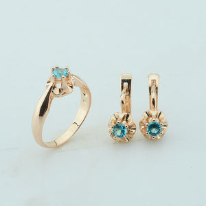 FJ Big Sales 3 Style Women Blue/White Stone Jewelry Sets 585 Gold Color Cubic Zircon Flowers Earrings+Rings Jewelry
