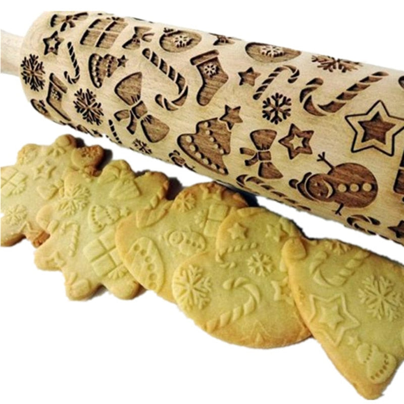 New Leaf Christmas Deer Wooden Rolling Pin Embossing Baking Cookies Noodle Biscuit Fondant Cake Dough Patterned Roller Snowflake