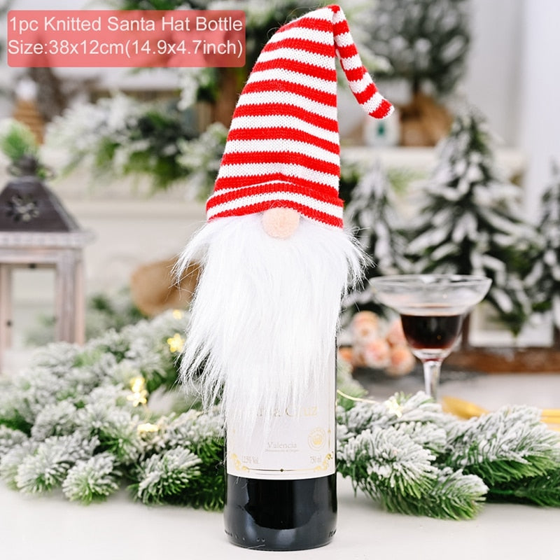 Christmas Wine Bottle Cover Merry Christmas Decor For Home 2020 Natal Noel Christmas Table Decor Xmas Gift Happy New Year 2021