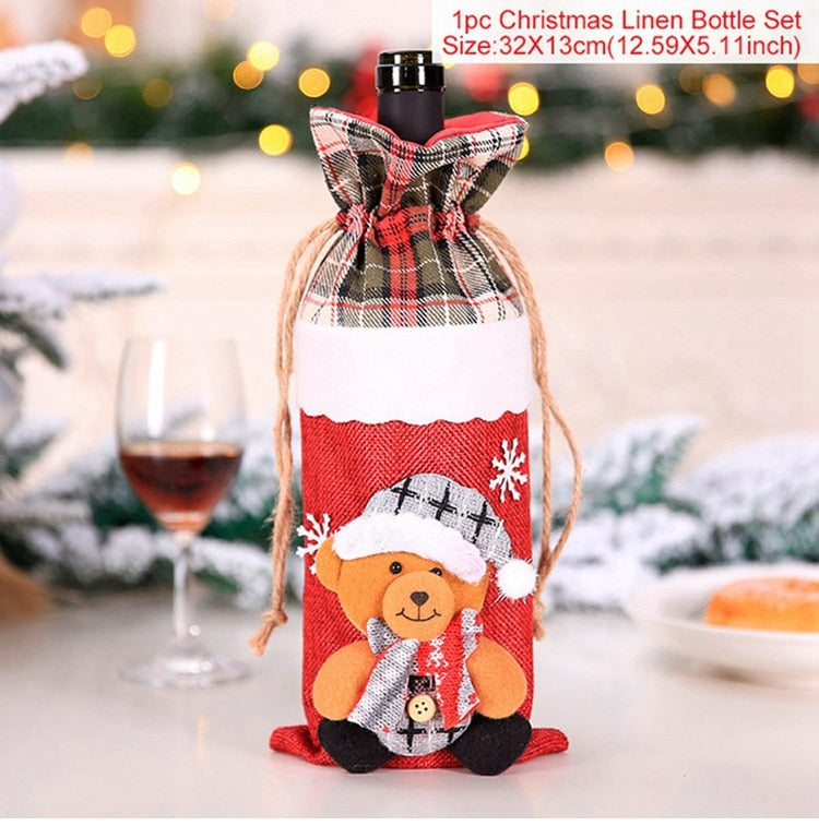 Christmas Wine Bottle Cover Merry Christmas Decor For Home 2020 Natal Noel Christmas Table Decor Xmas Gift Happy New Year 2021