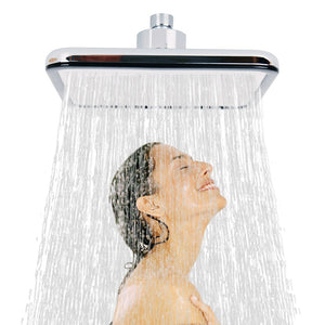 ZhangJi Square 8'' Stainless Steel Panel Top Rainfall Spray Shower Head High Pressure Water Saving Nozzle Handhold ABS Chrome