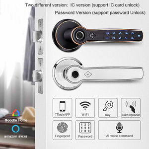 TTLOCK Wifi AI Voice Command Smart Door Lock Bluetooth Fingerprint Support Alexa Google Assistant Easy Replacement 158B