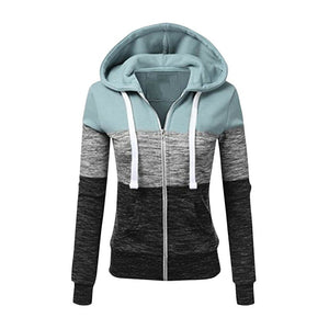 Vestes à capuche Patchwork femmes à capuche fermeture éclair en Polyester poche manteau décontracté cordon sweat-shirts femme vêtements d'extérieur