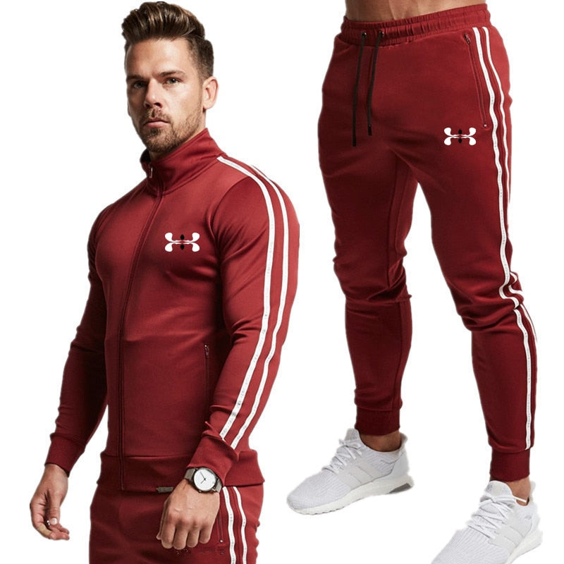 Men's casual sports stand-up collar clothes long-sleeved jacket stitching 2020 track suit new autumn men's sweater + pants suit