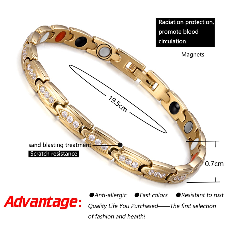 RainSo Stainless Steel Fashion Gold Magnetic Women Bracelets Health Elements Bio Energy Therapy Jewelry Friendship Gift 2020