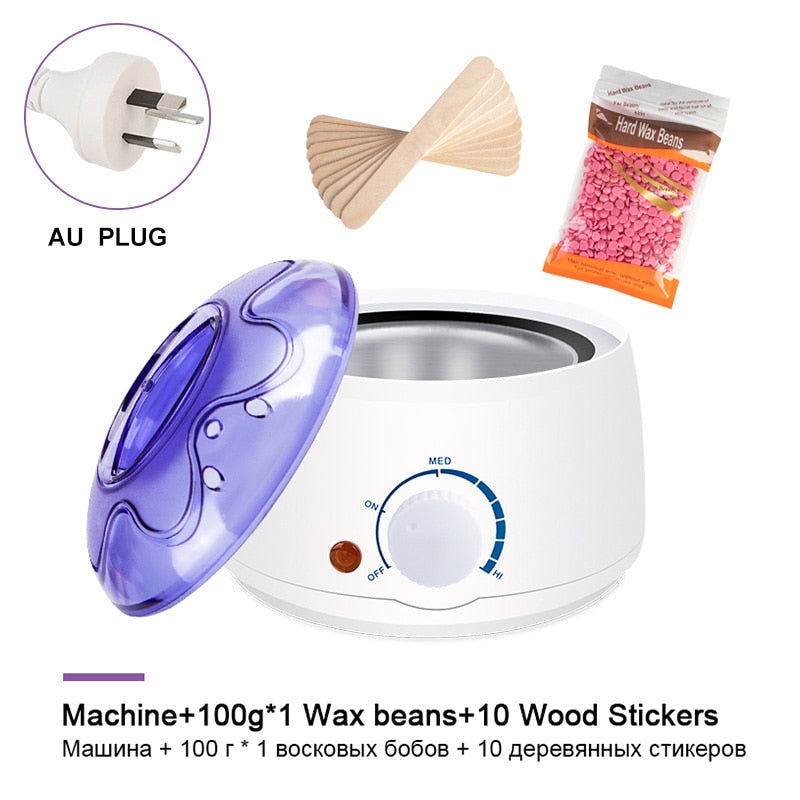Electric Hair Removal Wax-melt Machine Heater Wax Beans 10pcs Wood Stickers Hair Removal Sets Waxing Kit cera depilatori