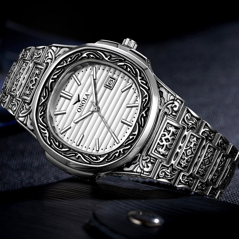 Mode montre à quartz hommes marque ONOLA luxe rétro or acier inoxydable montre hommes or hommes montre reloj hombre