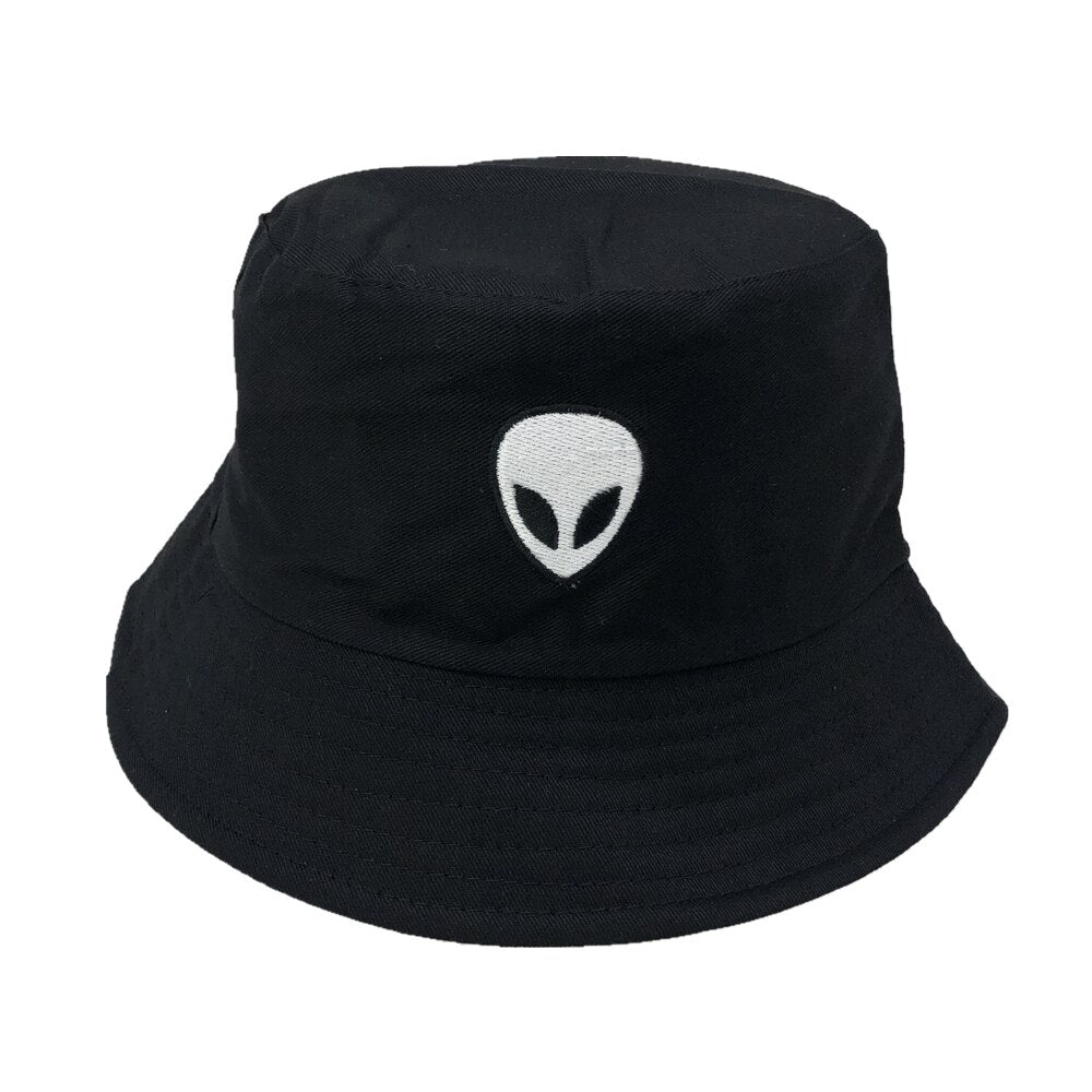 Unisex Embroidered Alien Foldable Bucket Hat Beach Sun Hat Street Headwear Fisherman Outdoor Cap Men and Woman Hat