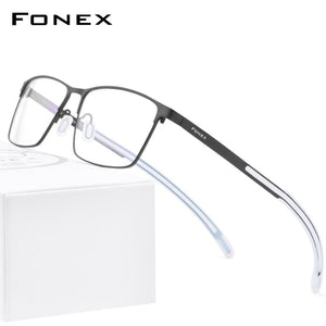 FONEX Pure Titanium Glasses Frame Men Square Myopia Optical Prescription Eyeglass Frame Man 2020 Antiskid Silicone Eyewear 8521