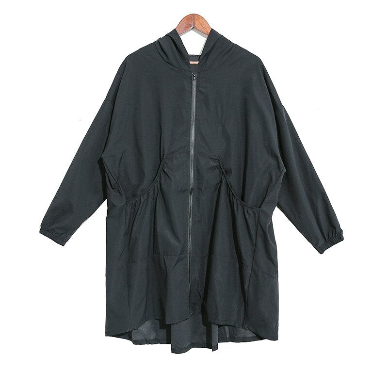 Johnature 2020 Autumn New Thin Casual Long Irregular Trench Women Fashion Loose Hooded Collar Zippers Pockets Female Coats