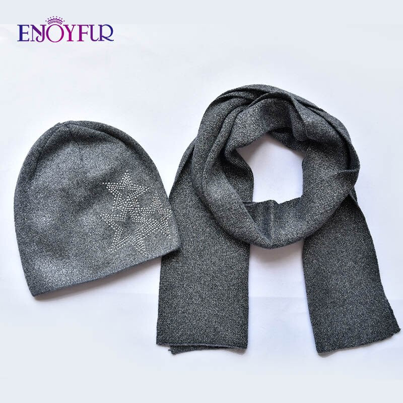 ENJOYFUR Fashion Soft Women Winter Autumn Hat And Scarf Set High Quality Female Warm Knitted Hat Scarves