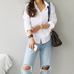 TITAME chemises Blouses femmes mode décontracté hauts femme col rabattu blanc ample à manches longues Blouse Ol Style chemise Simple haut