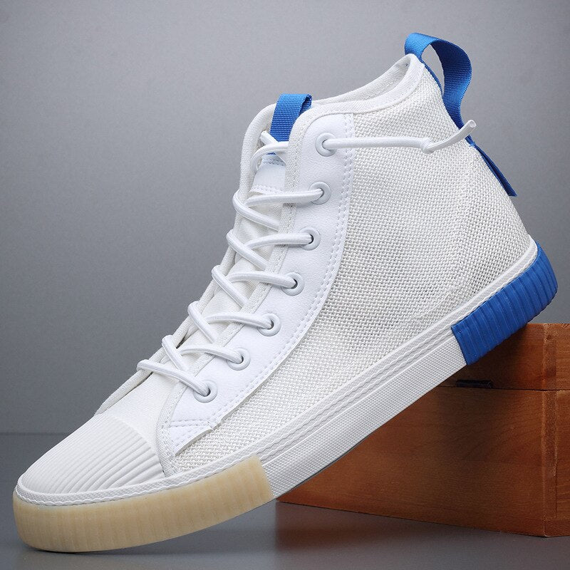2020 Brand New Hight-Top Mesh Boots Men Breathable Canvas Sneaker Shoes Spring Autumn Male Vulcanized Boots Black White 20107