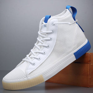 2020 Brand New Hight-Top Mesh Boots Men Breathable Canvas Sneaker Shoes Spring Autumn Male Vulcanized Boots Black White 20107