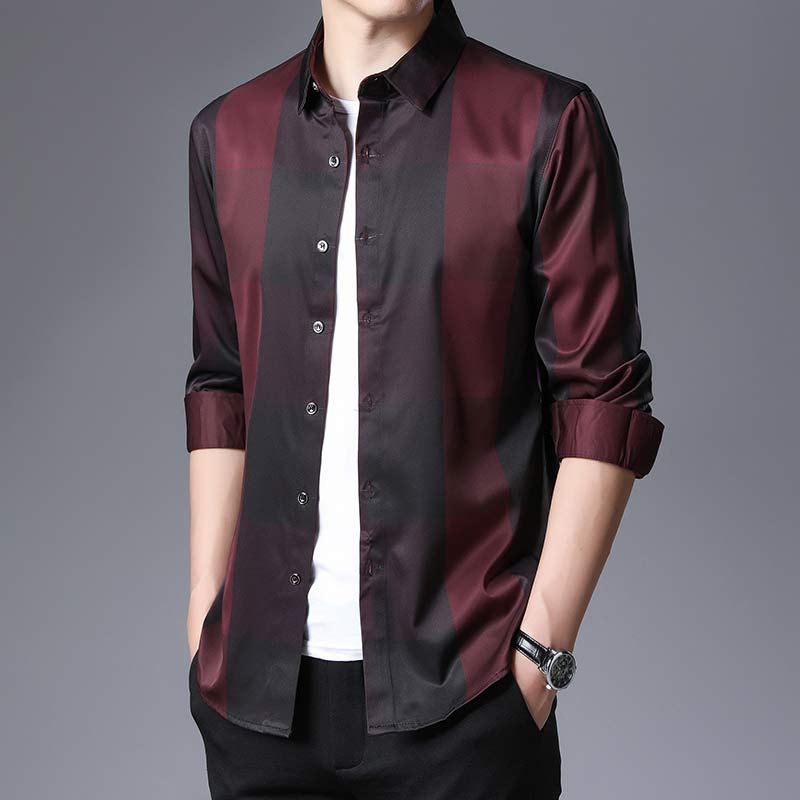 2020 Brand Casual Luxury Plaid Long Sleeve Slim Fit Men Shirt Streetwear Social Dress Autumn Shirts Mens Fashions Jersey 92339