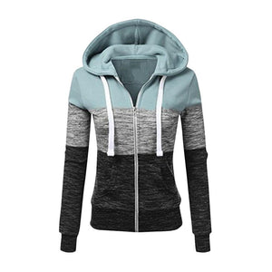 Vestes à capuche Patchwork femmes à capuche fermeture éclair en Polyester poche manteau décontracté cordon sweat-shirts femme vêtements d'extérieur