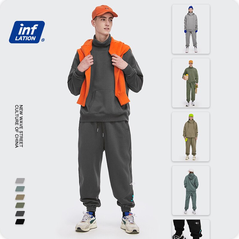 INFLATION Fleece Loose Fit Men Sweatpant In Pure Color 2020 Winter Elastic Waist Sweatpant Streetwear Men Outdoor Pants 3206W