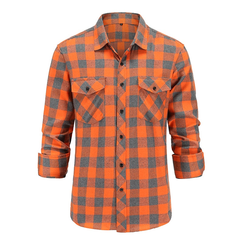 Jeetoo European/US Size Men Flannel Plaid Shirts Cotton 2021 Casual Long Sleeve Shirt Warm Comfort Regular Fit Man Blouse