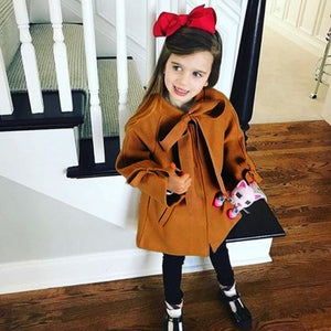Manteau mignon pour bébés filles | Manteau en laine à simple boutonnage et nœud papillon pour enfants en bas âge, vêtements chauds et d'hiver, combinaison de neige 2-8 T
