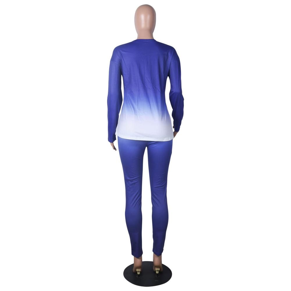 Wjustforu deux pièces ensemble femmes mode dégradé imprimé moulante survêtement à manches longues haut + motard Joggers pantalon tenues femme