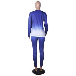 Wjustforu deux pièces ensemble femmes mode dégradé imprimé moulante survêtement à manches longues haut + motard Joggers pantalon tenues femme