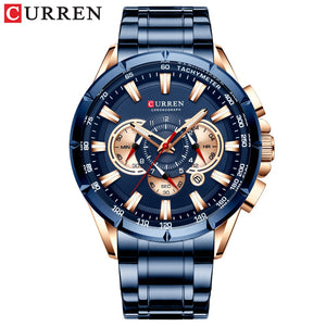 CURREN New Causal Sport Chronograph Men's Watch Stainless Steel Band Wristwatch Big Dial Quartz Watches with Luminous Pointers