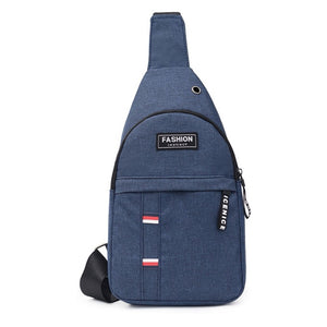 Fashion Men Solid Color Shoulder Crossbody Chest Bag with Earphone Hole Portable Nylon Travel Large Capacity Zipper Handbags